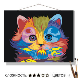 Картина по номерам 30*40 "Радужный котенок"