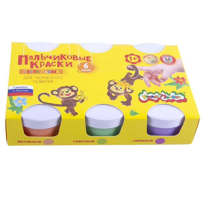 Краски пальчиковые пастельные, набор 6 цветов х 60 мл, «Каляка-Маляка», для малышей